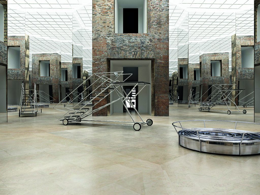 Exit III com Parede Niemeyer (Estação Luz), 2016: olhar sobre espacialidade é uma das marcas de Ana Tavares | © Modelação digital do projeto para intervenção (vista parcial)